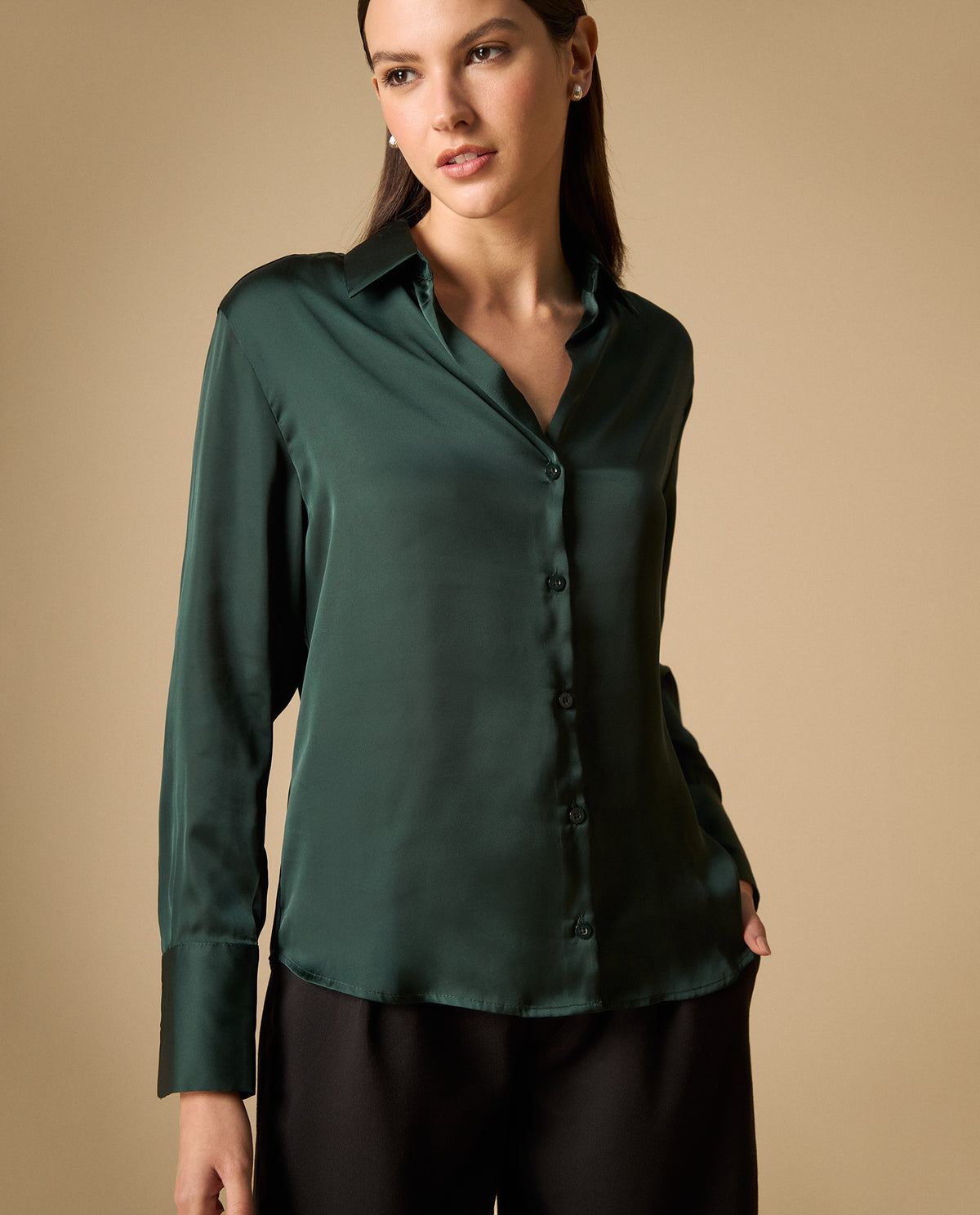 Camisa clásica manga larga con cuello tradicional para mujer - Verde 34_411H003_VER195406_4