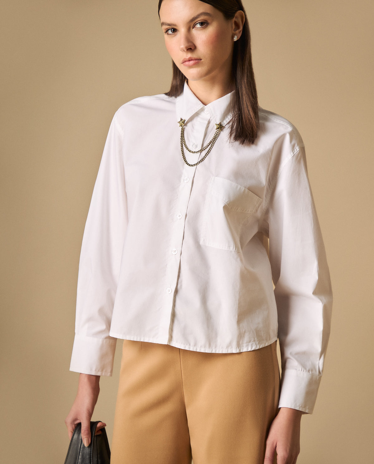 Camisa cuello clásico con cadenas doradas para mujer - Blanco 34_411H005_BLA110601_3