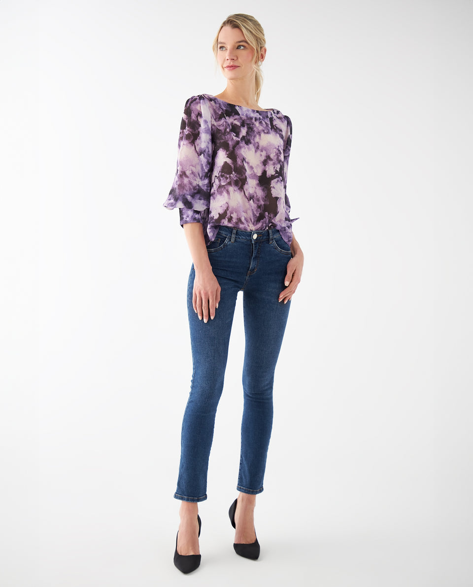 Camisa con estampado abstracto para mujer - Morado 34_412F003_MOR173725_5