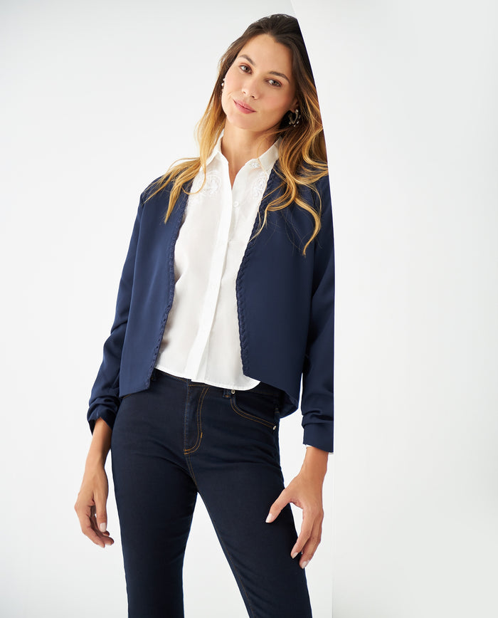 Blazer con detalles bordados para mujer - Azul 34_421F020_AZU194024_0