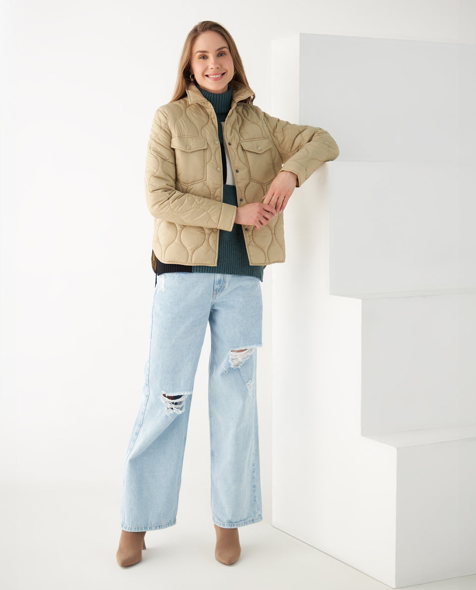 Chaqueta abullonada para mujer - Beige 34_421F200_BEI130607_5
