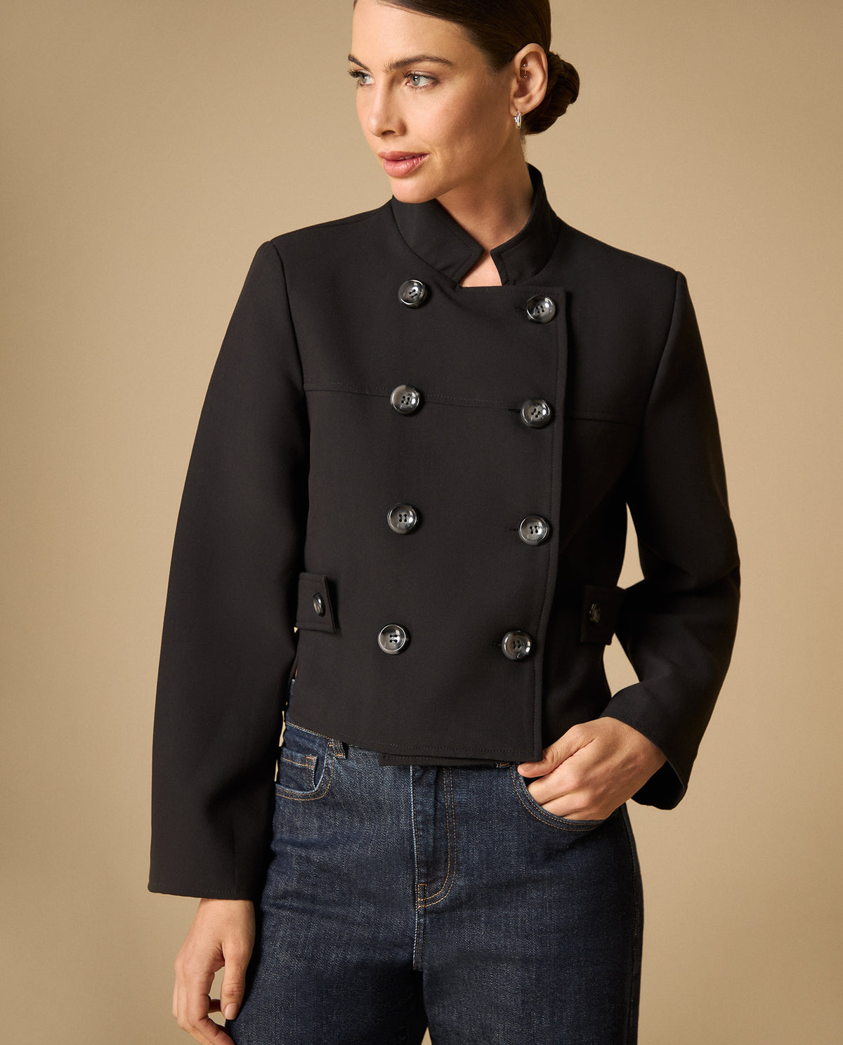 Chaqueta estructurada con botones para mujer - Negro 34_421H200_NEG190303_3