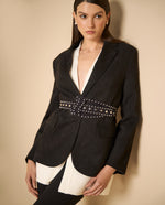 Chaqueta blazer con cinturón de tachuelas para mujer - Negro 34_421H203_NEG190303_0