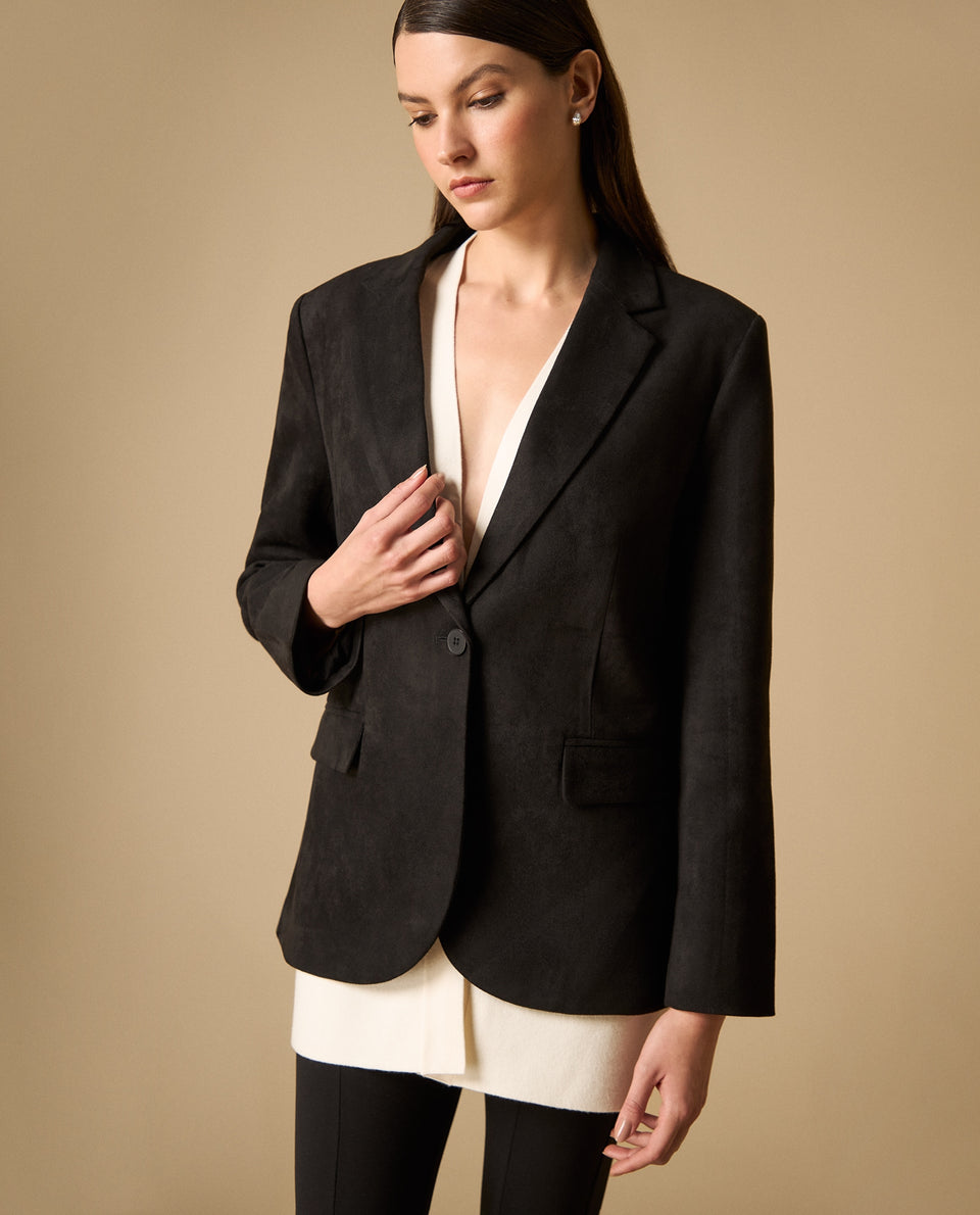 Chaqueta blazer con cinturón de tachuelas para mujer - Negro 34_421H203_NEG190303_3