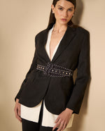 Chaqueta blazer con cinturón de tachuelas para mujer - Negro 34_421H203_NEG190303_6