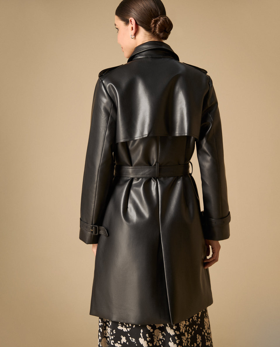 Trench coat doble botonadura con cinturón para mujer - Negro 34_421H204_NEG190303_5