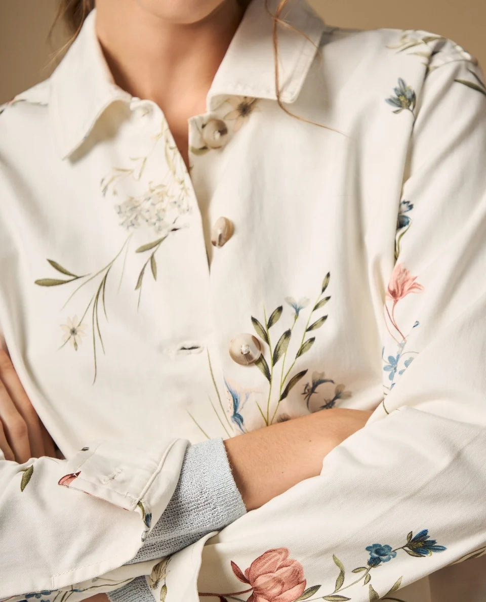 Prueba - Chaqueta estampada floral con cierre de botones - Crudo