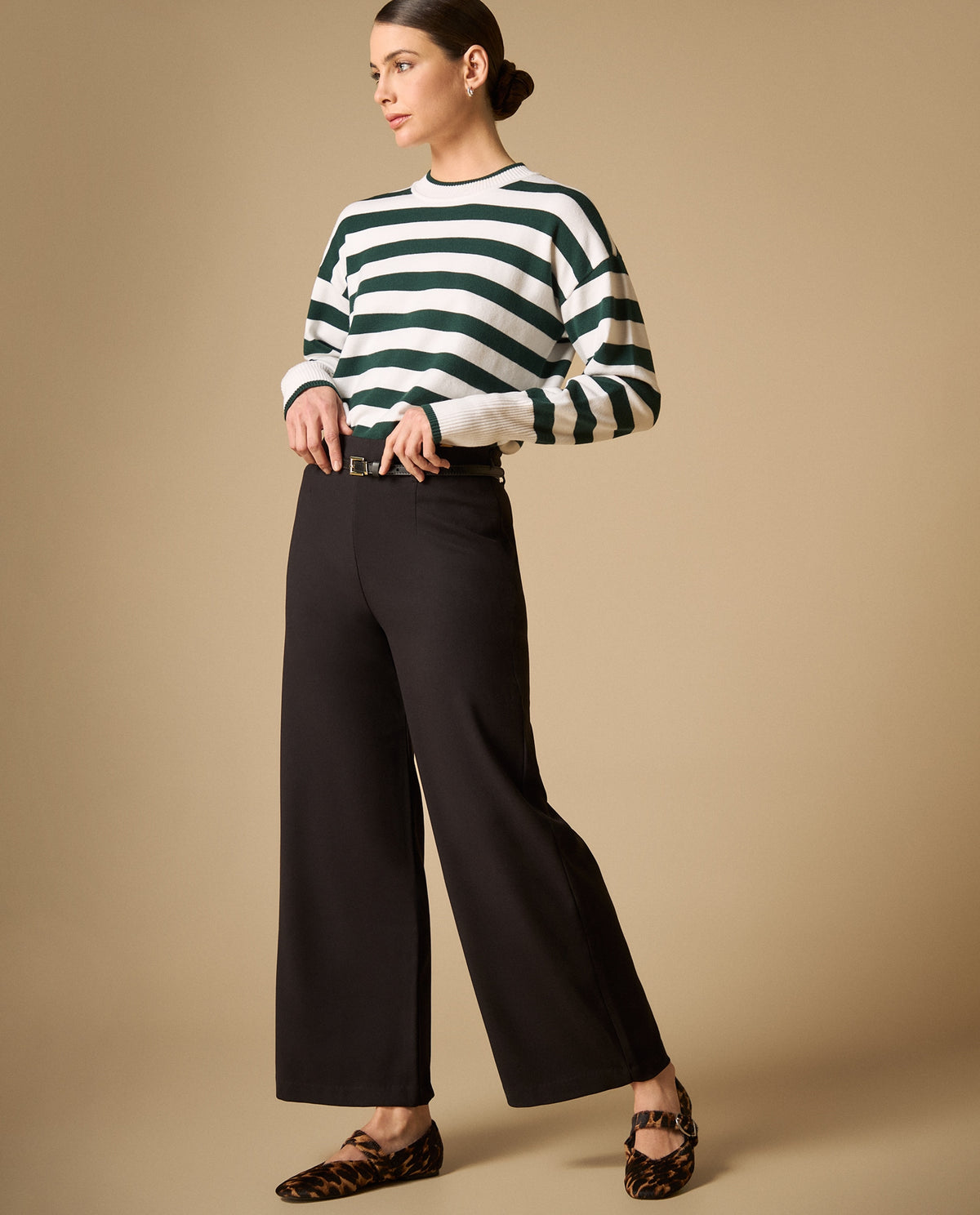 Pantalón palazzo tiro alto con cinturón para mujer - Negro 34_431H000_NEG190303_0