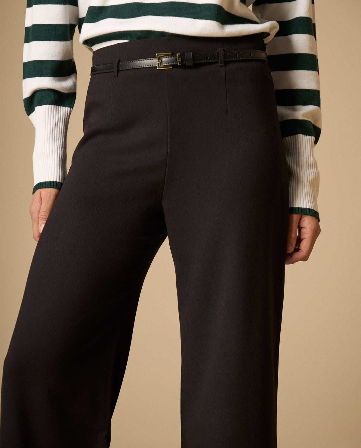 Pantalón palazzo tiro alto con cinturón para mujer - Negro 34_431H000_NEG190303_4