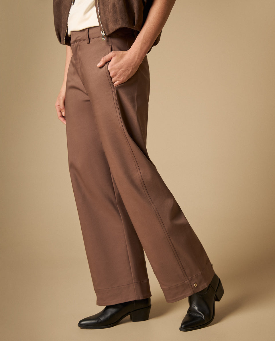 Pantalón amplio con bolsillos frontales para mujer - Café 34_431H004_CAF181304_5