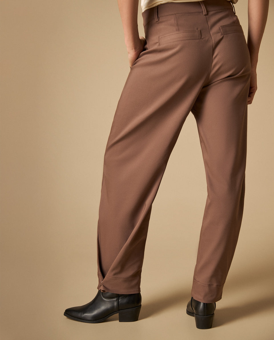 Pantalón amplio con bolsillos frontales para mujer - Café 34_431H004_CAF181304_6