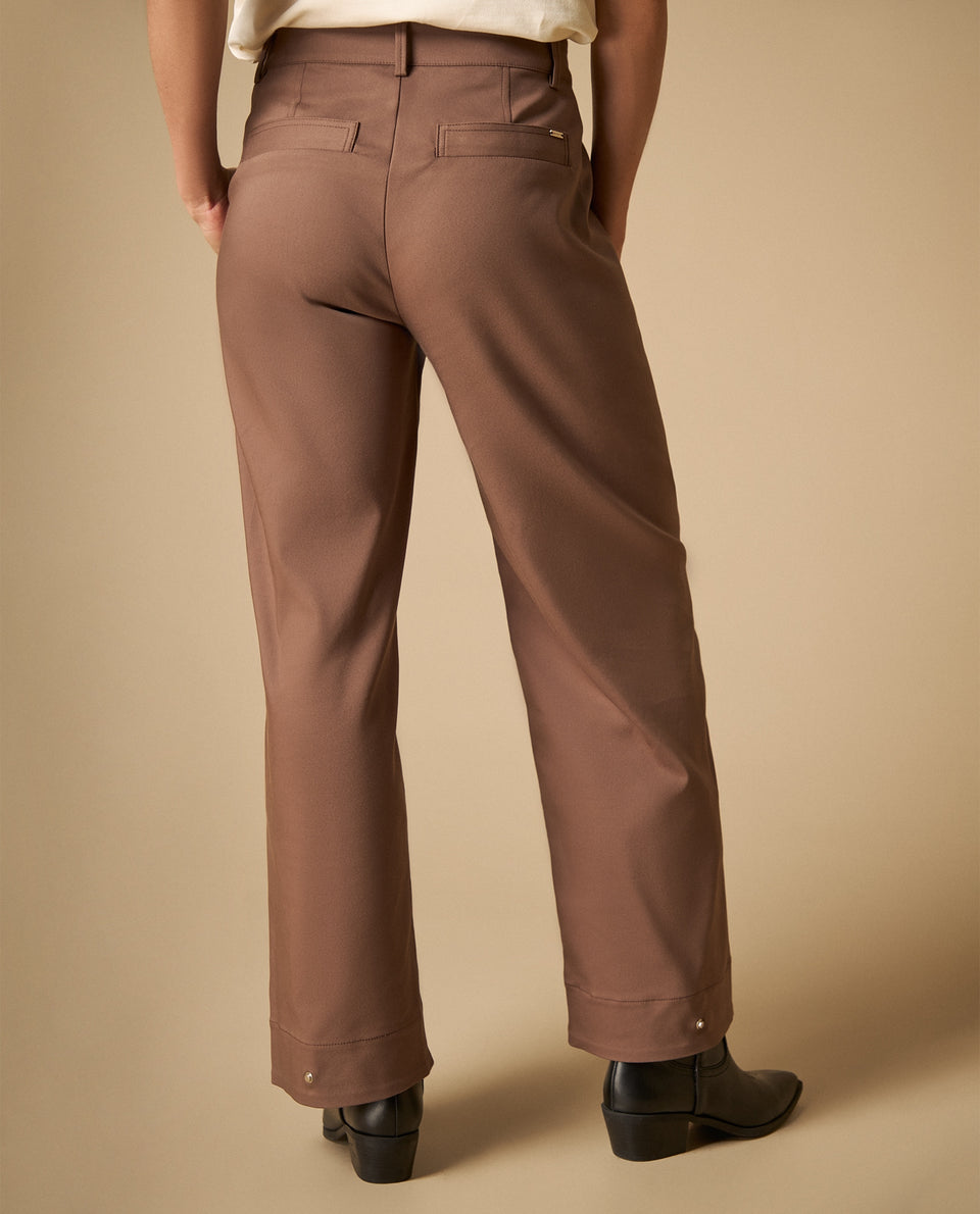 Pantalón amplio con bolsillos frontales para mujer - Café 34_431H004_CAF181304_7