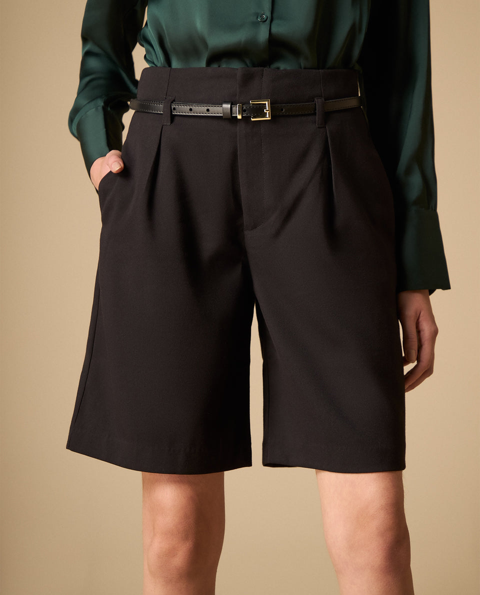 Shorts bermuda con cinturón y pliegues frontales para mujer - Negro 34_451H000_NEG190303_3
