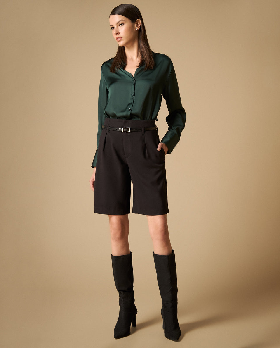 Shorts bermuda con cinturón y pliegues frontales para mujer - Negro 34_451H000_NEG190303_5