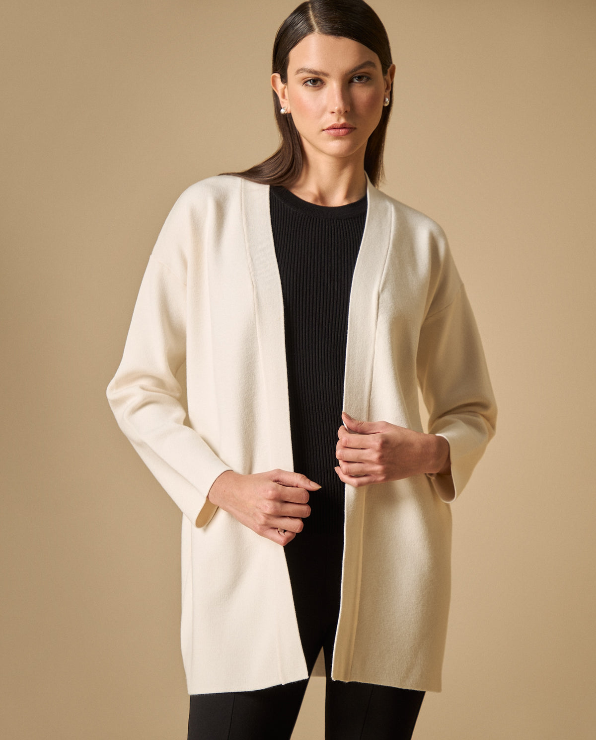 Cardigan abierto manga larga para mujer - Beige 34_461H205_BEI130607_0