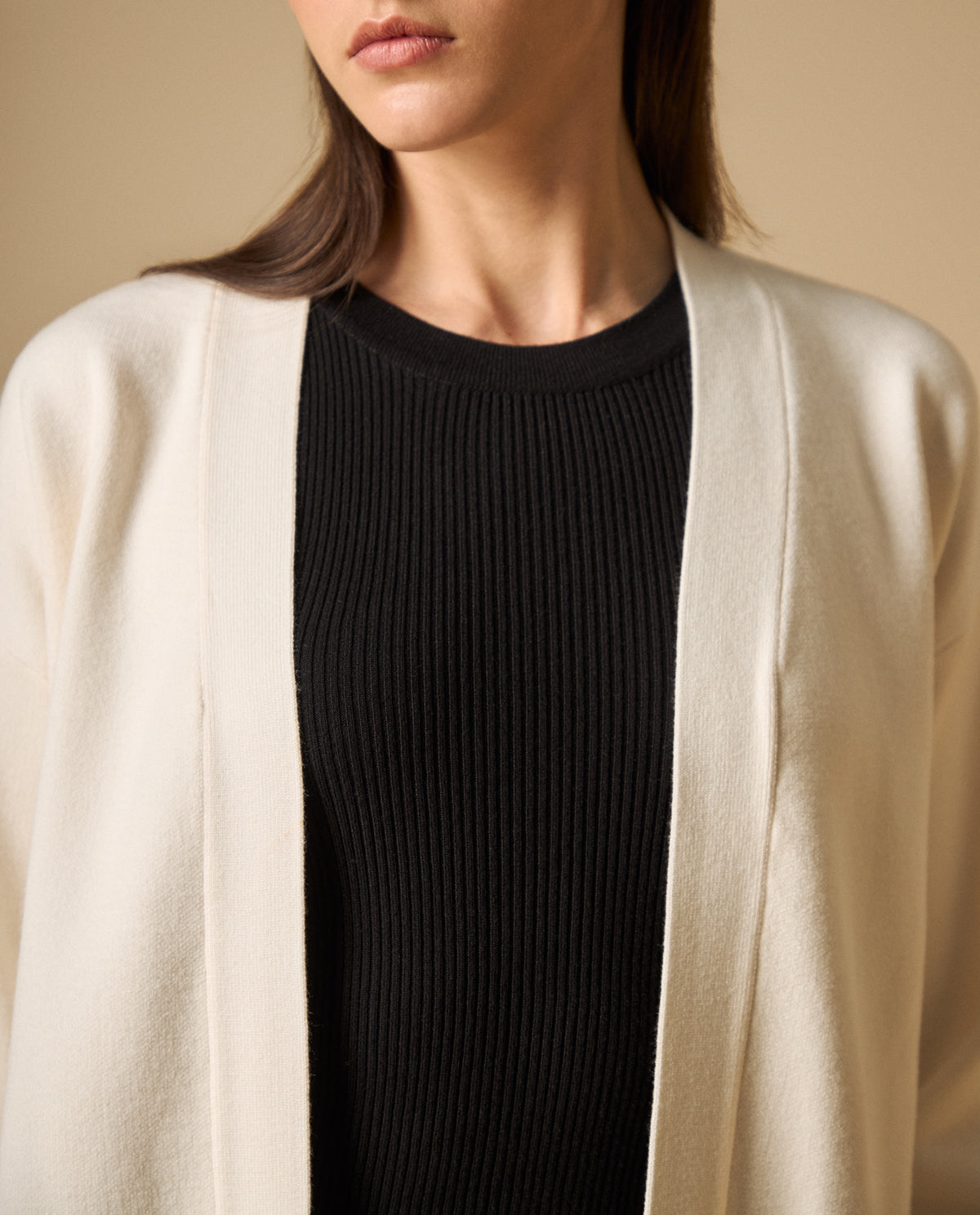 Cardigan abierto manga larga para mujer - Beige 34_461H205_BEI130607_4