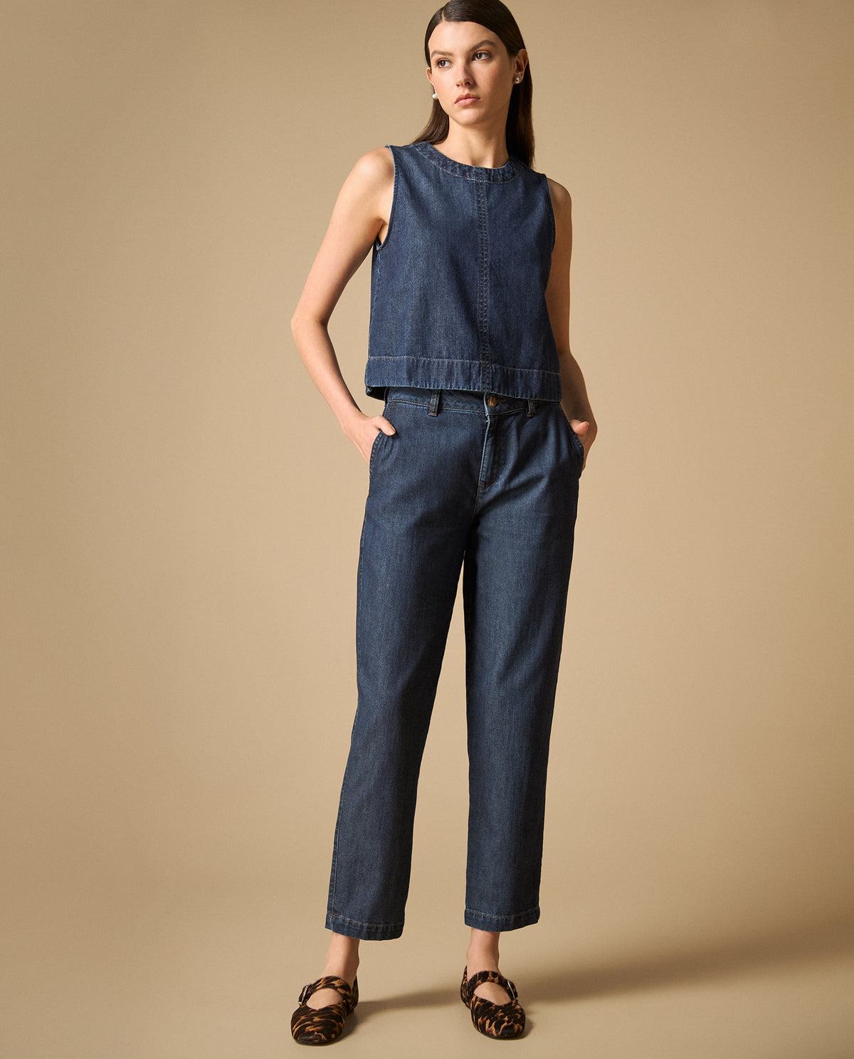 Conjunto denim sin mangas de dos piezas para mujer - Azul 34_471H001_AZU193933_0