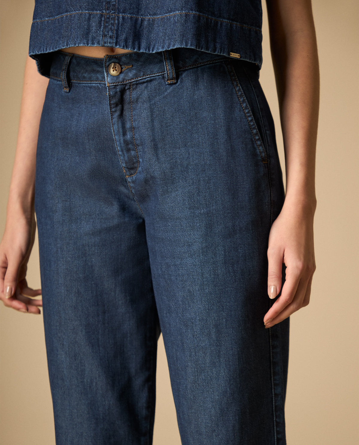 Conjunto denim sin mangas de dos piezas para mujer - Azul 34_471H001_AZU193933_4