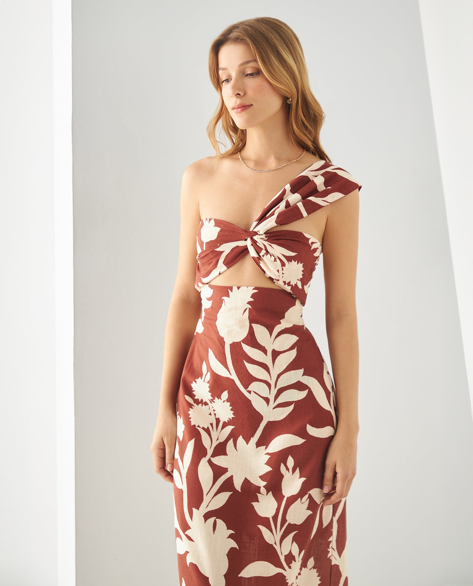 Vestido midi estampado para mujer - Café 34_491F011_CAF191435_3
