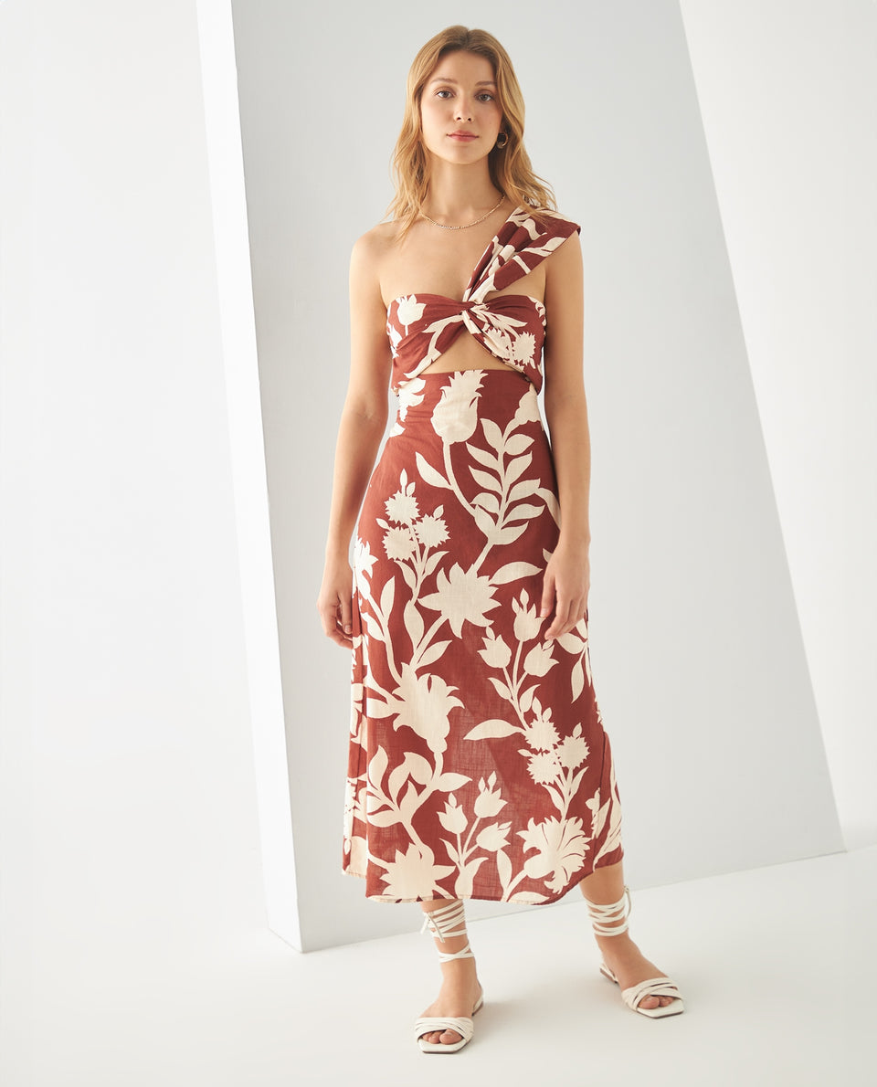 Vestido midi estampado para mujer - Café 34_491F011_CAF191435_6