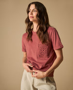 Camiseta manga corta con bolsillo de encaje para mujer - Rosa 34_601H000_ROS181435_0