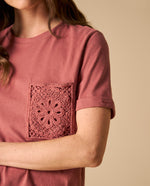 Camiseta manga corta con bolsillo de encaje para mujer - Rosa 34_601H000_ROS181435_3