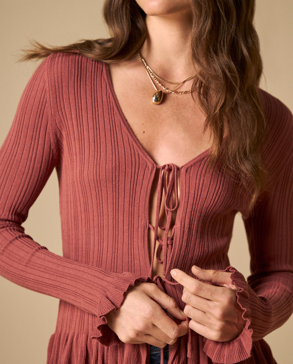 Camiseta tejida con cordones frontales y detalles de volantes - Rosa 34_601H200_ROS161626_3