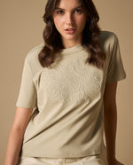 Camiseta manga corta con bordado floral en relieve para mujer - Verde 34_601H202_VER144504_0