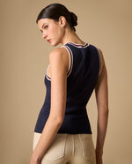 Camiseta sin mangas con ribetes tricolor para mujer - Azul 34_601H204_AZU184011_5