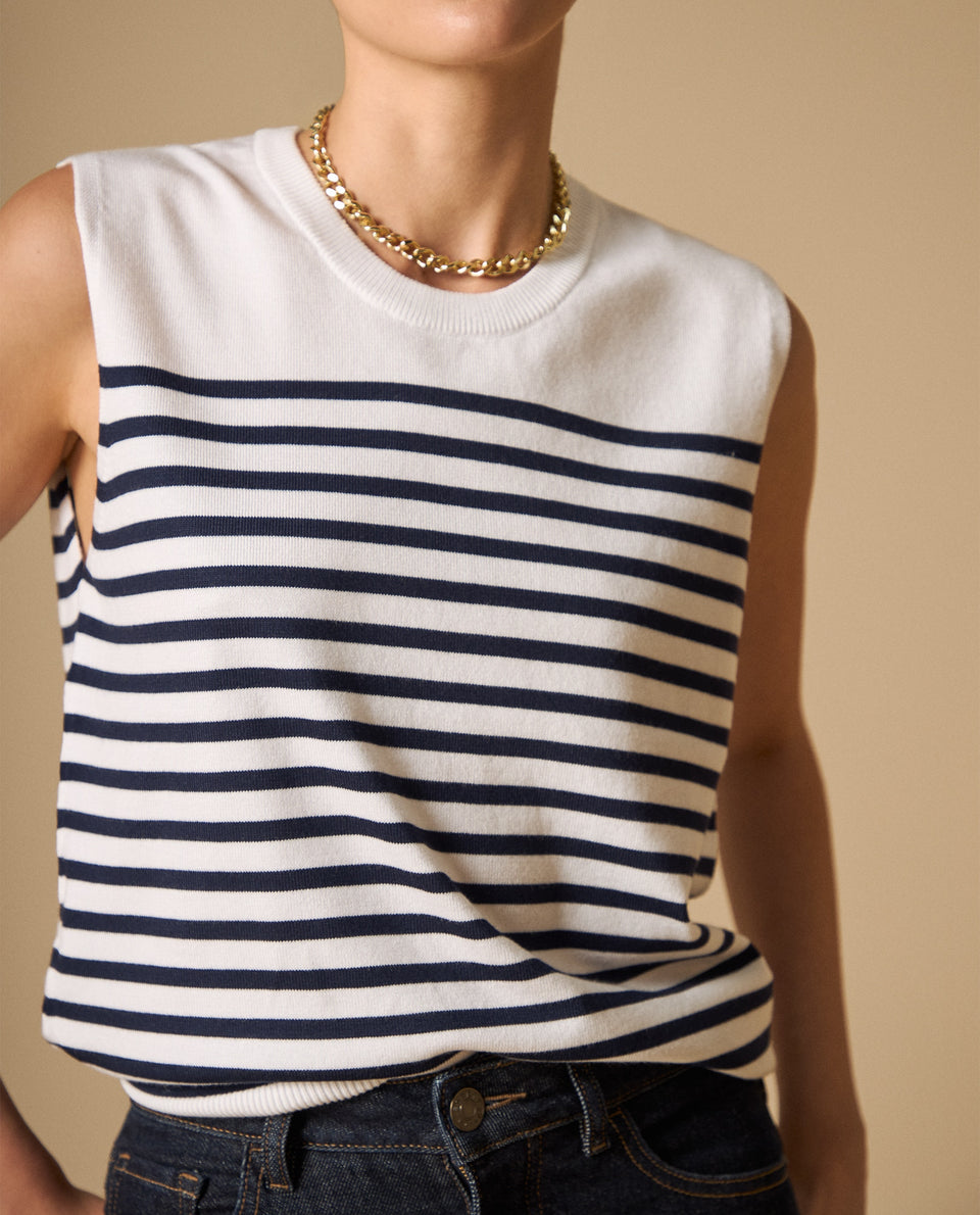 Camiseta tejida sin mangas con rayas horizontales - Crudo 34_601H205_CRU144500_3