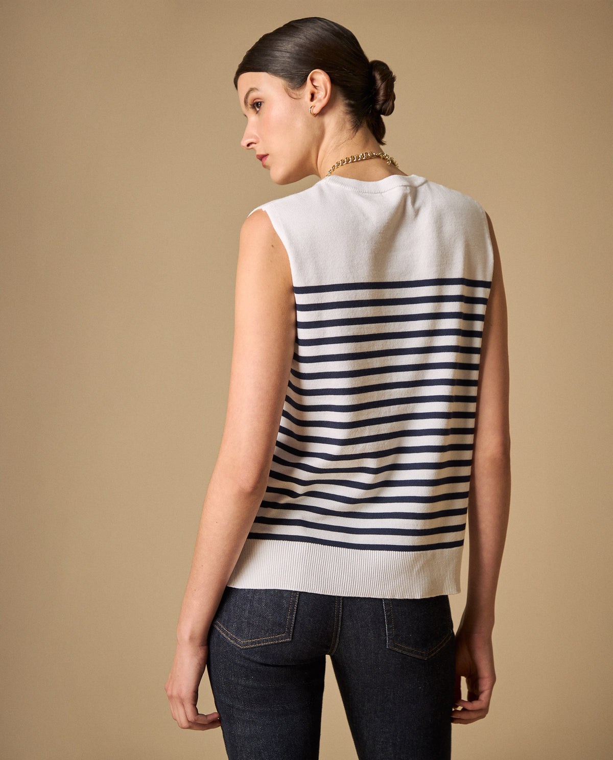 Camiseta tejida sin mangas con rayas horizontales - Crudo 34_601H205_CRU144500_4