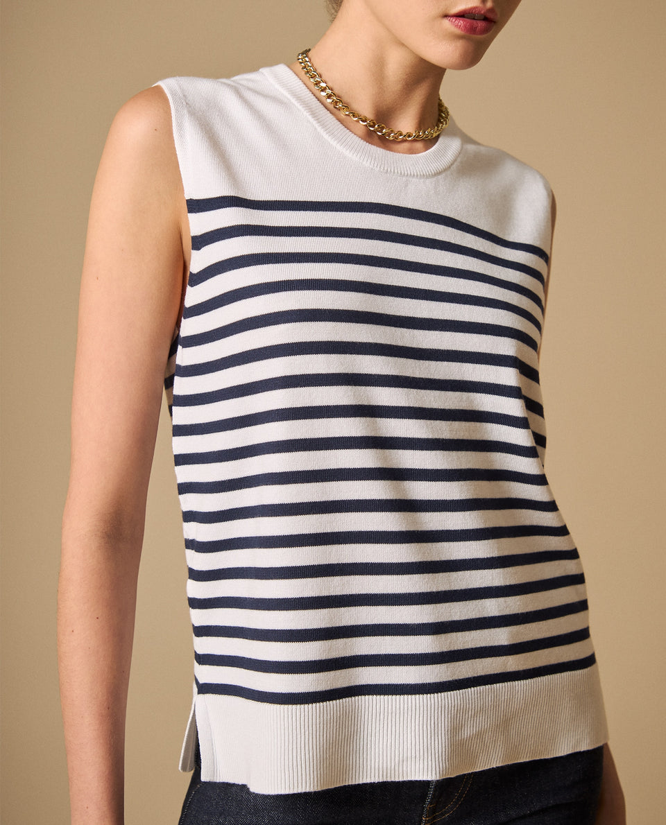 Camiseta tejida sin mangas con rayas horizontales - Crudo 34_601H205_CRU144500_5