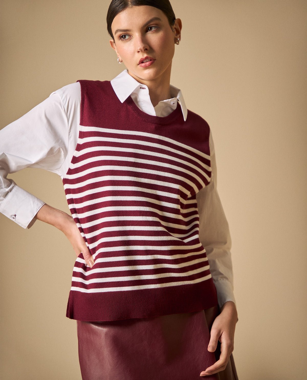 Camiseta tejida sin mangas con rayas horizontales - Rojo 34_601H205_ROJ191617_0