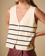 Camiseta tejida sin mangas con rayas horizontales para mujer - Crudo 34_601H206_CRU144500_4