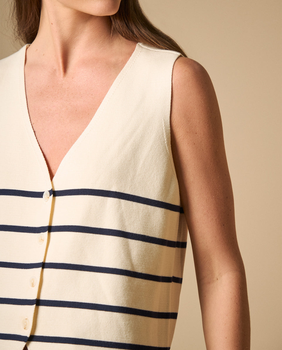 Camiseta tejida sin mangas con rayas horizontales para mujer - Crudo 34_601H206_CRU144500_5