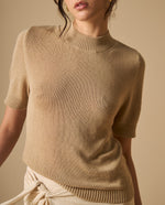 Camiseta tejida manga corta con cuello alto para mujer - Café 34_601H210_CAF171044_0