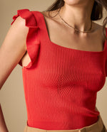 Camiseta tejida con volantes en hombros para mujer - Rojo 34_601H215_ROJ171537_3