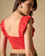 Camiseta tejida con volantes en hombros para mujer - Rojo 34_601H215_ROJ171537_4
