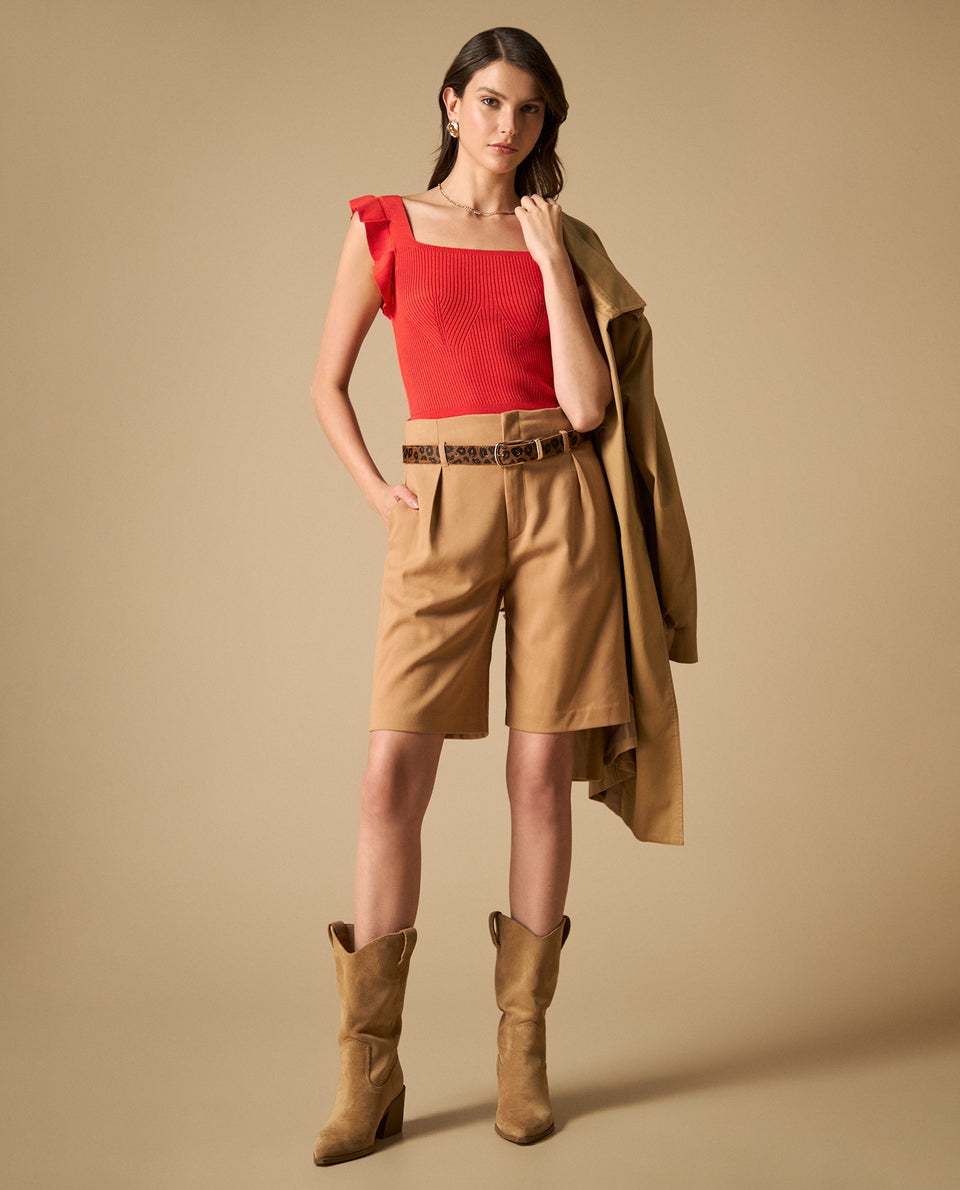 Camiseta tejida con volantes en hombros para mujer - Rojo 34_601H215_ROJ171537_5