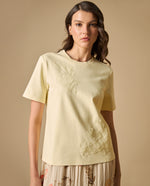 Camiseta manga corta con bordados florales para mujer - Amarillo 34_601H216_AMA120714_0