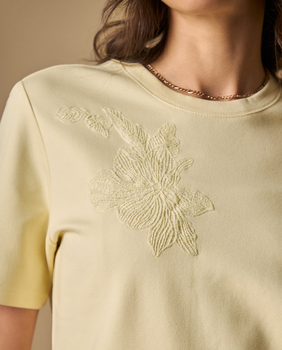 Camiseta manga corta con bordados florales para mujer - Amarillo 34_601H216_AMA120714_4