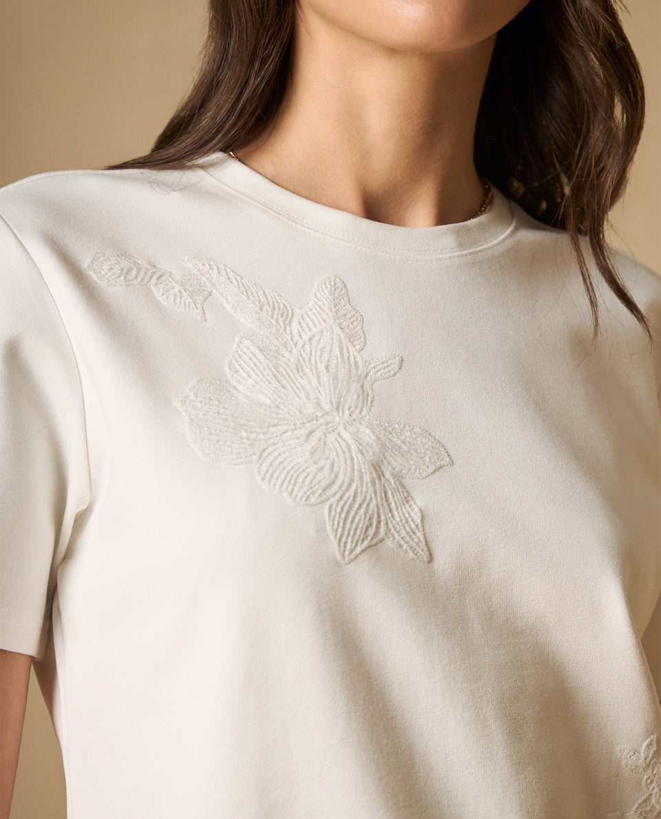 Camiseta manga corta con bordados florales para mujer - Crudo 34_601H216_CRU110604_3