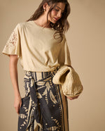 Camiseta manga corta con detalles de encaje para mujer - Amarillo 34_601H221_AMA110623_0
