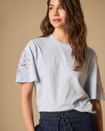 Camiseta manga corta con detalles de encaje para mujer - Azul 34_601H221_AZU144306_4