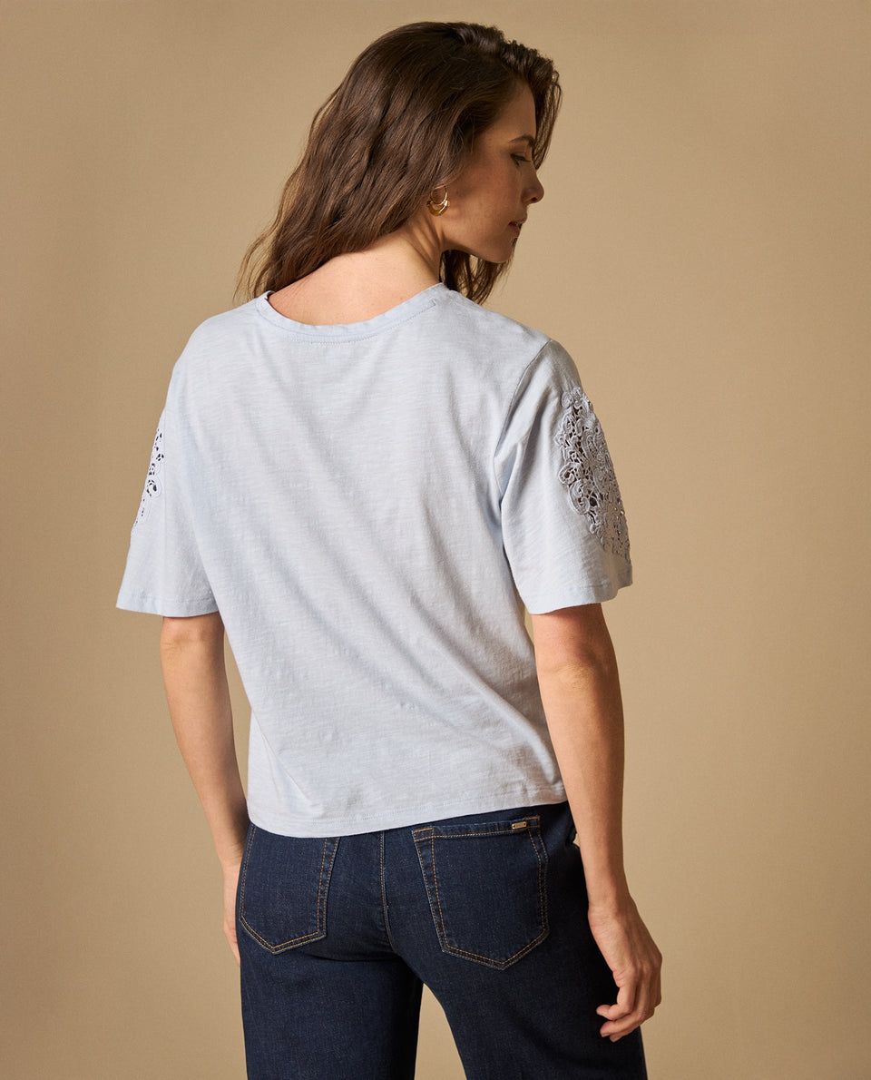 Camiseta manga corta con detalles de encaje para mujer - Azul 34_601H221_AZU144306_5