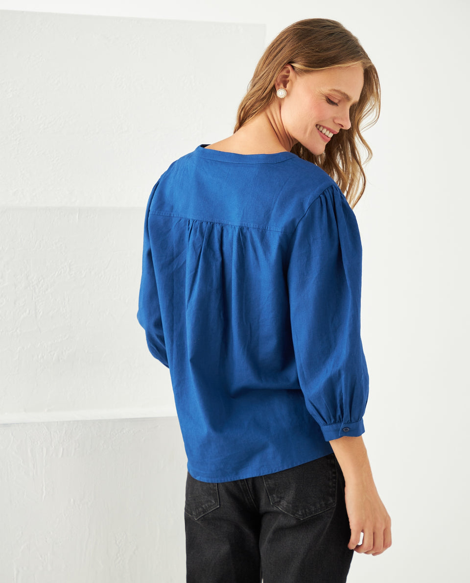 Camisa con escote en V para mujer - Azul 34_611F047_AZU194029_6