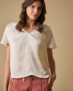 Camisa escote en V con mangas fruncidas - Blanco 34_611H003_BLA114202_0