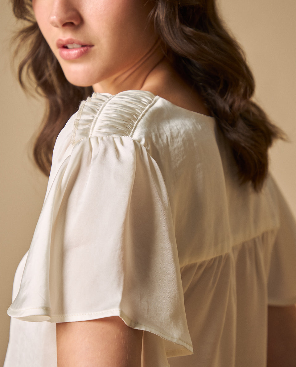 Camisa escote en V con mangas fruncidas - Blanco 34_611H003_BLA114202_3