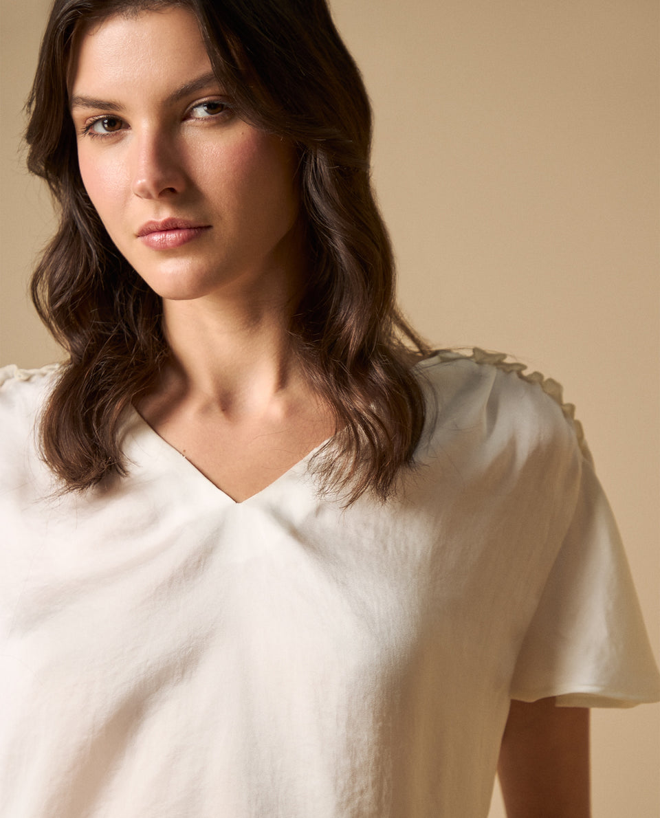 Camisa escote en V con mangas fruncidas - Blanco 34_611H003_BLA114202_4