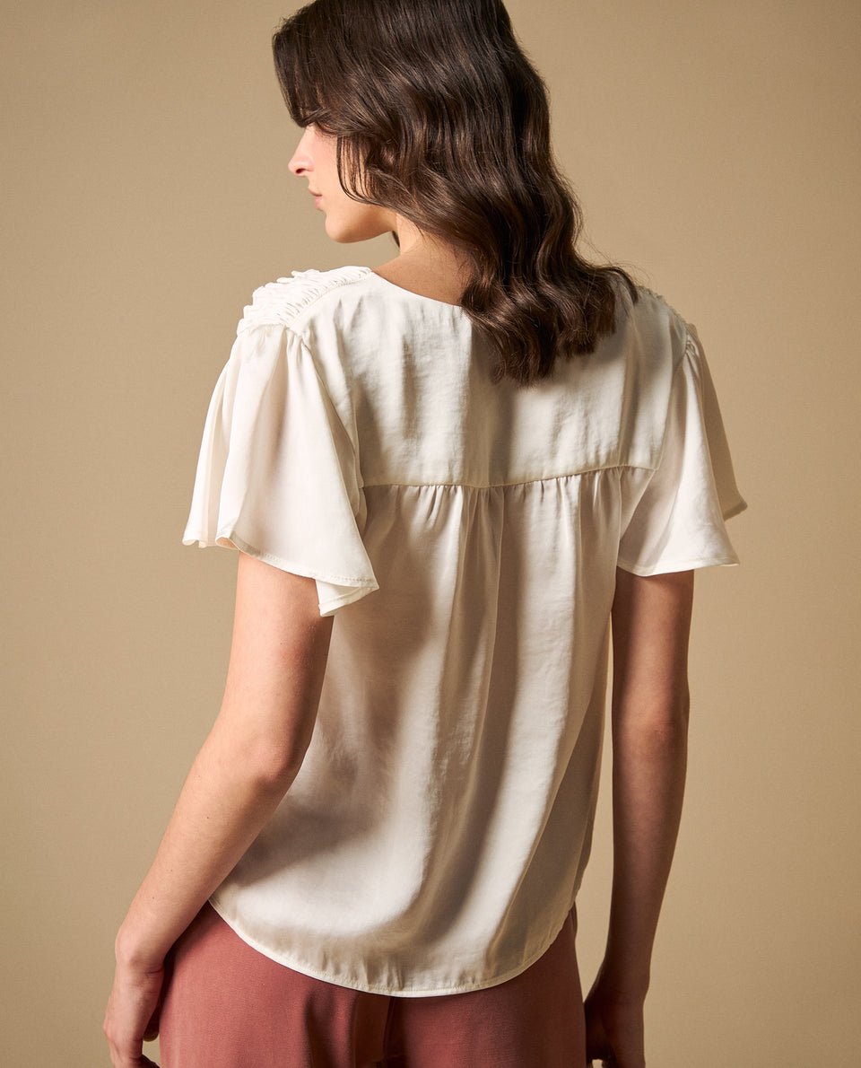 Camisa escote en V con mangas fruncidas - Blanco 34_611H003_BLA114202_5